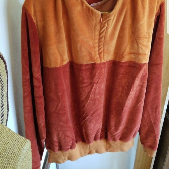 Vintage Handmade Velour Quarter Zip Top Burnt Orange M - Picture 4 of 8